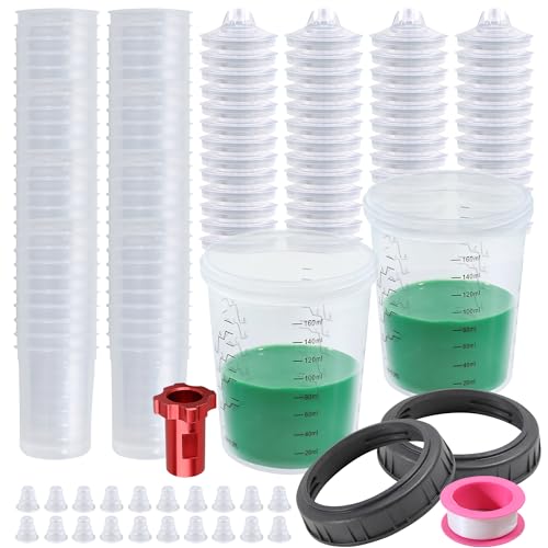 Image of Disposable Paint Gun Cups for Spray Gun, 6oz(160ML) 50 Liners Kit | 50 Pack Disposable Liners and Lids For HVLP & LVLP Automotive Spray Gun, Car Painting, and Furniture