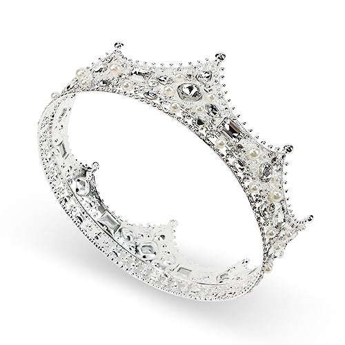CIEHER King Crown for Men - Crystal Vintage Baroque Prom Tiara Evil Luxury Rhinestone Silver Crown for Birthday Prom Halloween Cosplay Party