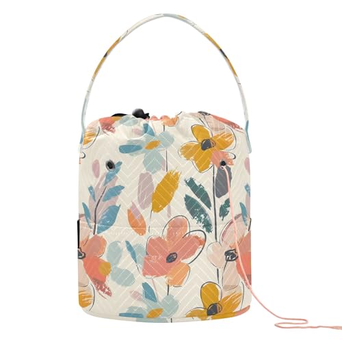 Yarn Storage Bag Small Crochet Bag Knitting Bag Organizer Graffiti Pastel Flowers Yarn Bags for Crocheting Basket