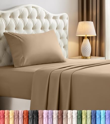 Image of Utopia Bedding Twin Sheet Set - 3 Piece Bed Sheets for Twin Size Bed, Soft and Breathable Microfiber, Includes 1 Fitted Sheet, 1 Flat Sheet and 1 Pillowcase - Oeko Tex (Sand)