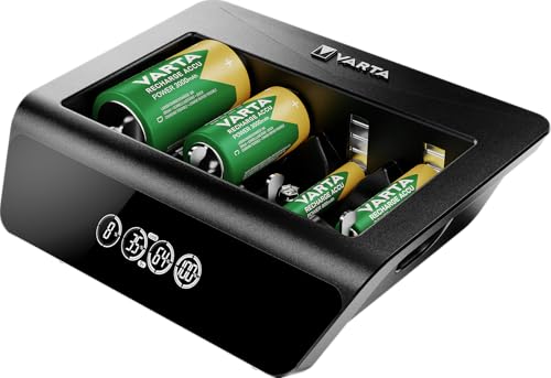 VARTA Universal Charger+, Ladegerät für Akkus in AA/AAA/9V und USB Geräte, Einzelschachtladung, Erkennung von defekten Zellen, weltweit einsetzbar