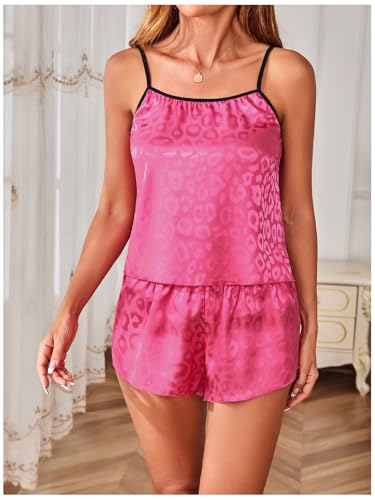 Image of SOLY HUX Pajama Sets for Women 2 Piece Leopard Print Satin Sleepwear Cami Top and Shorts Loungewear