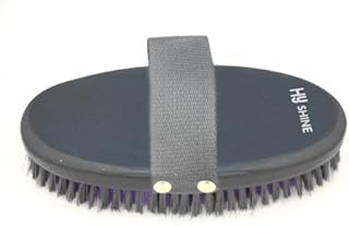 HySHINE Wooden Body Brush - Medium Black Lacquered Oval Body Brush For Grooming Horses & Ponies