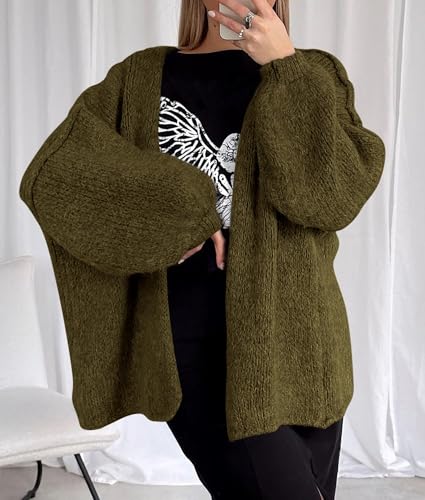 Image of PRETTYGARDEN Womens Oversized Cardigan Sweaters 2026 Fall Long Lantern Sleeve Knit Open Front Lightweight Sweater