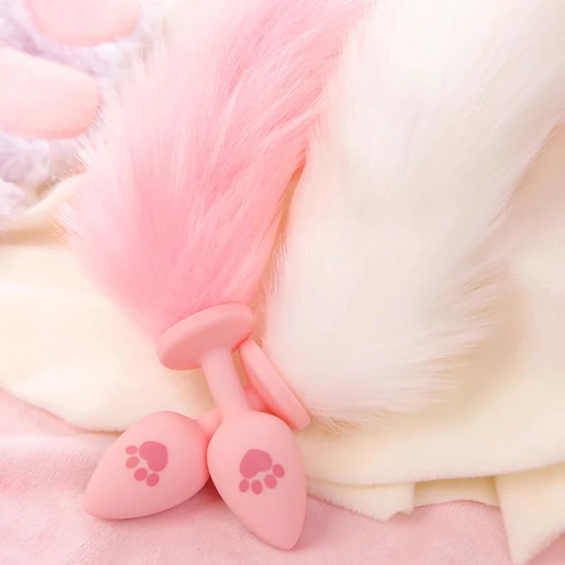 Anal Plug Fox Tail, 16 inch Pink Fluffy Tail Cat Claw Butt Plug Silicone Anal Sex Toy Cute Sexy Cosplay Erotic Role Play Game Anus Toy for Adults Female Women Men Couples: L