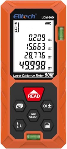 Elitech Laser Measuring Tool 165ft, Laser Distance Meter with Area/Volume/Pythagoras Mode, Backlit LCD, 99 Data Records, ±2mm Accuracy, Ft/In Unit Switch, Ideal for Home DIY & Interior Design–LDM-50D