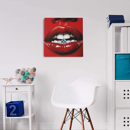 Toile strass lèvres rouges cadre mural prêt à poser - 5