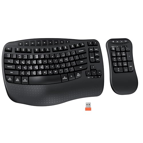 Teclado ergonómico Bluetooth con teclado inalámbrico Ergo con reposamuñecas, teclado portátil con números separados, teclado Win/Macos integrado con inclinación ajustable para computadora, computadora