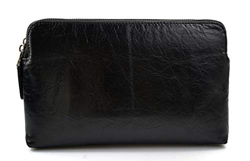 Sac pochette en cuir noir grand format fabriqué avec un savoir-faire maroquinier élégant