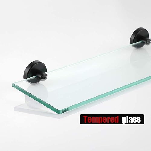 Miniatura 7 de JQK Estante de vidrio para baño negro, almacenamiento de ducha de vidrio templado de 16 x 5 pulgadas, montaje en pared negro mate de acero
