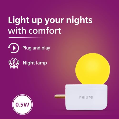 Image of Philips Joy Vision Coral Rush 0.5W LED Night Lamp | Soft White Glow | Energy Efficient | Plug-in Prong Design | Ideal for Bedroom, Kids Room & Hallway (Yellow, Pack of 2)
