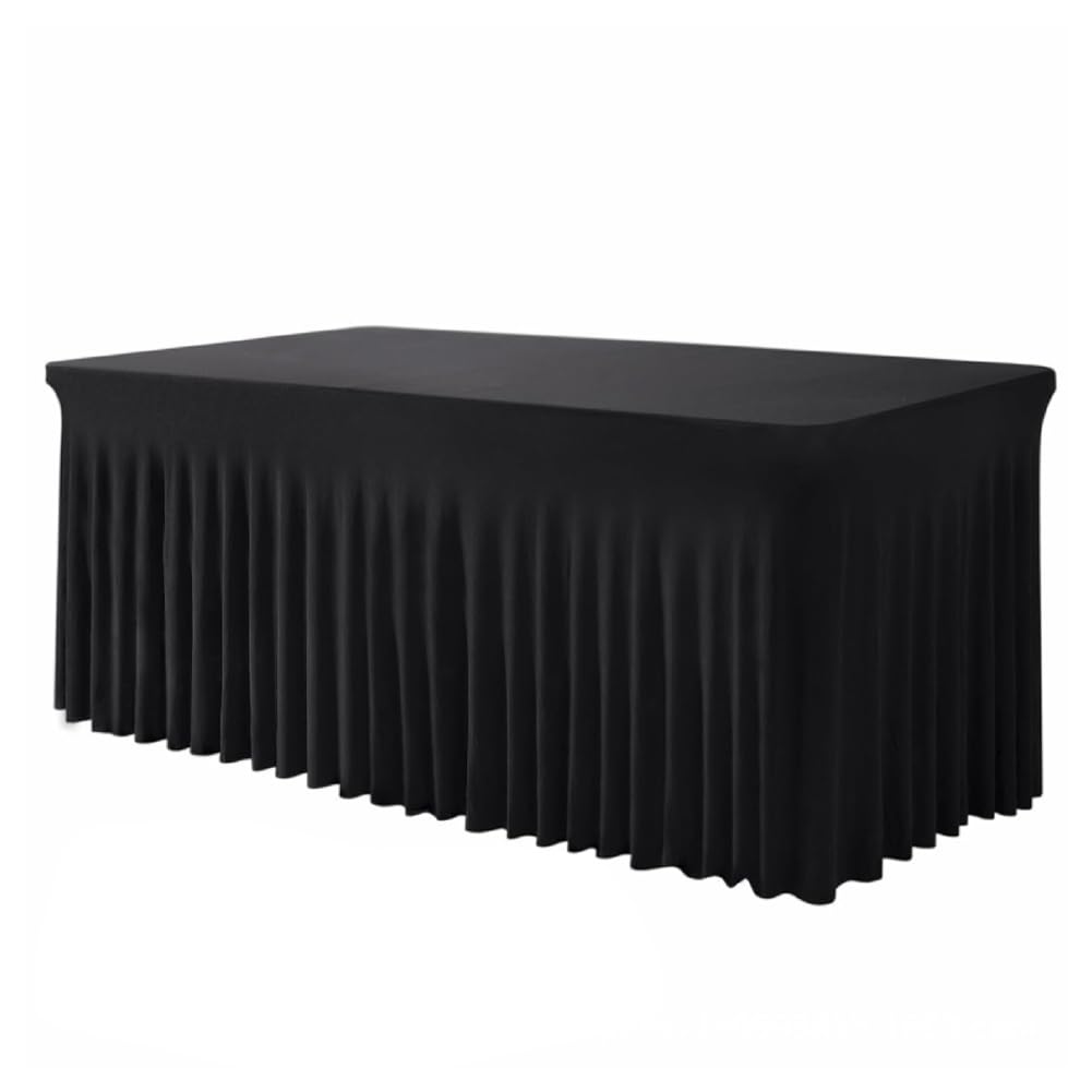 Odot Table Skirt Rectangle, Spandex Stretch Table Cover with Skirt Hotel Banquets Pleated Desk Skirt, Party Tablecloth Fluffy for Wedding Birthday Banquet Holiday (black,8ft(244x76x76cm))