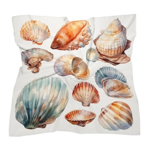 Silk Like Head Scarf for Women Fashion Silk Feeling Scarves Sea Shell Pattern Neck Scarf Satin Bandanas Sleeping Hair Kerchief Headwear 18"×18"3