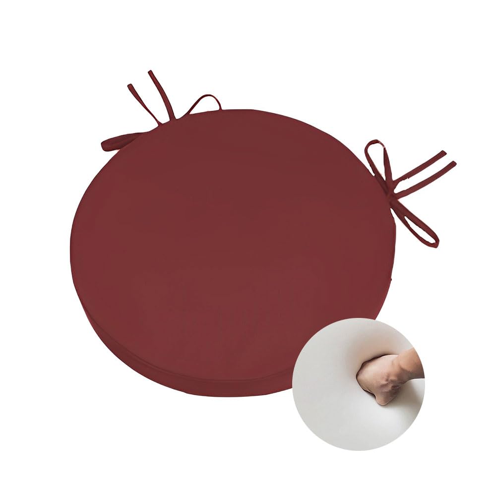 Surwin Outdoor Chair Cushions, Round Outdoor Garden Chair Seat Pads with Ties, Waterproof, Thick 5cm/8cm, for Indoor Furniture Home Office Kitchen Patio (Burgundy,⌀38cm-8cm)