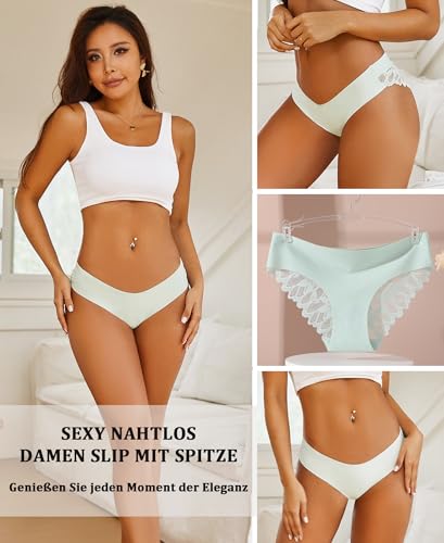 READY TO LOVE READY TO LOVE Unterhosen Damen Spitze Nahtlose Unterwäsche Damen Seamless Slip Underwear Women Hipster Mehrpack 6er Pack（M） - Detailansicht 2 | TV | Video | Foto
