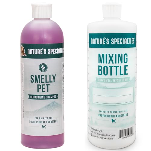 Image of Nature's Specialties Mixing Bottle and Dog Shampoo Concentrate Bundle, Easy to Read Measurements Mixing Bottle 32 oz, Smelly Pet Dog Shampoo Concentrate 16 oz