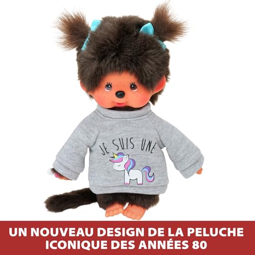 BANDAI - Monchhichi - Peluche Monchhichi Licorne - Peluche Singe Iconique des années 80 - Peluche Toute Douce 20 cm pour Enfants et Adultes - Jouet Enfant 2 Ans et + - 80331