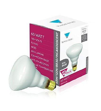 Triangle Bulbs T20829, 65-Watt Incandescent BR30 Flood Light Bulbs, 12-Pack