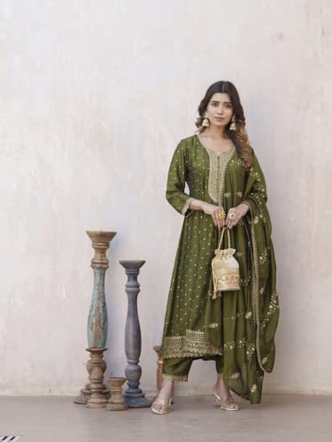 Image of Kaari Women's Embroidered Kurta Set with Dupatta - Festive Kurta Set for Women Polyester Blend