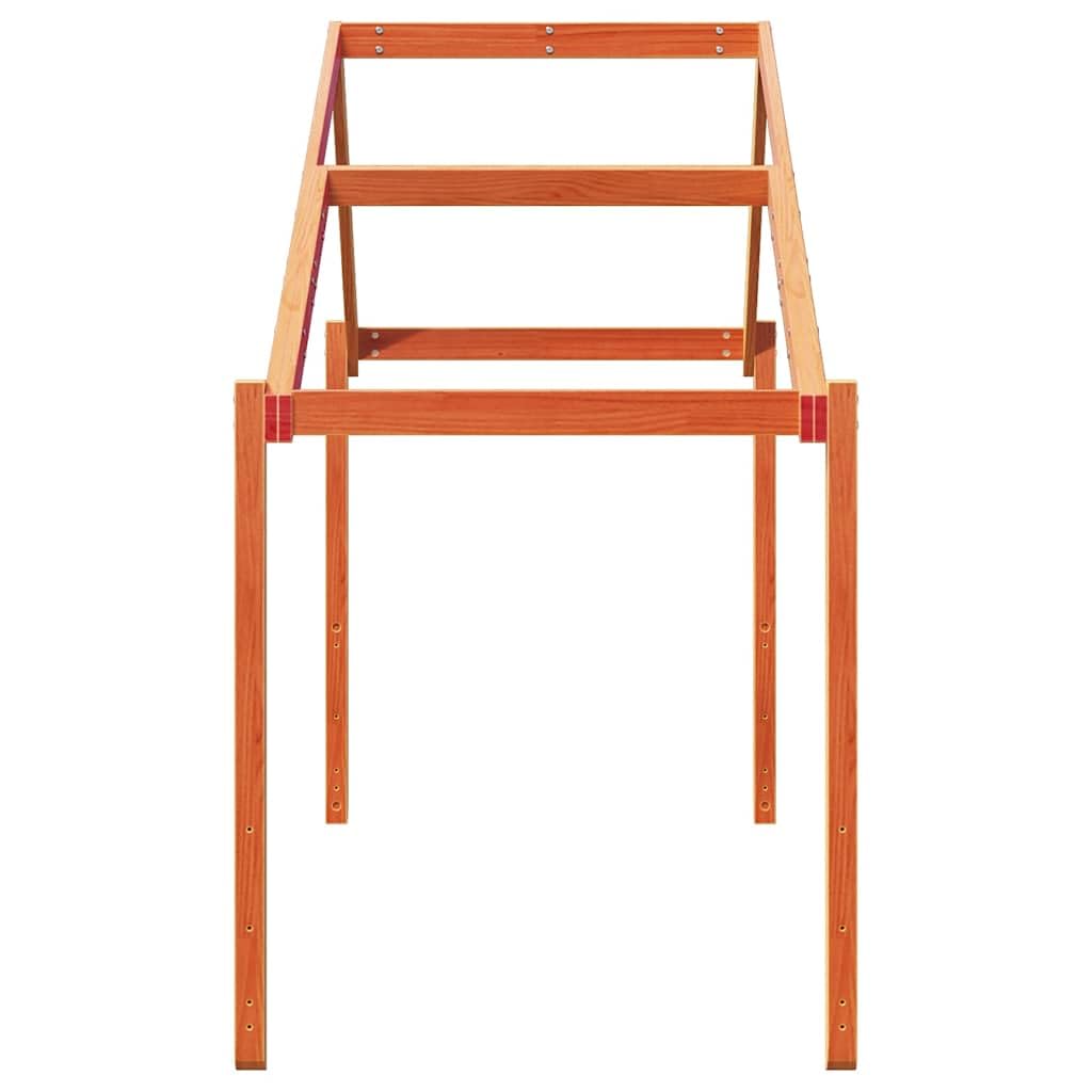 Techo para cuna de madera de pino maciza, color marrón cera, 203 x 80,5 x 142 cm, casa de juegos con lado abierto para habitación infantil, accesorio para marco de cama, construcción