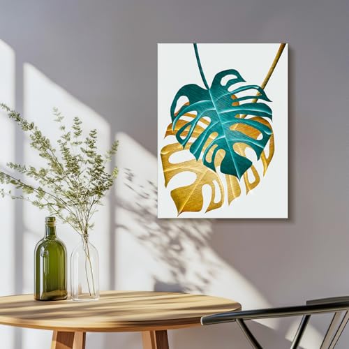 Toile monstera doré et vert pour decoration murale salon moderne - 2