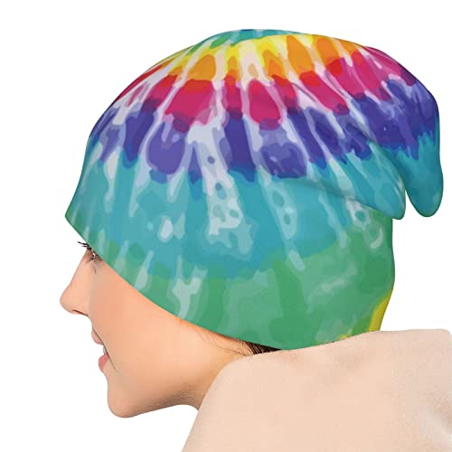 Tie Dye Rainbow Slouchy Cool Beanies Skull Caps For Women Men Running Hat Soft Night Caps For Sleeping Chemo Headwear Winter Summer Warm Hat #TOP4