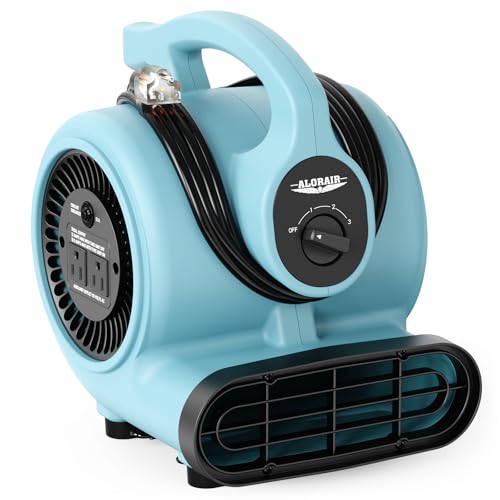 ALORAIR 600 CFM Air Mover Blower Fan for Industrial, Workshop, and Home Use - 3 Speeds, 5 Adjustable Angles and Daisy Chain - Ideal for Water Damage Restoration and Plumbing - GF600A Blue