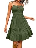 ZAFUL Womens Summer Dresses 2025 Spaghetti Strap Tie Front Square Neck Mini Dress Babydoll Flowy Ruffle Country Concert Sundresses ArmyGreen L