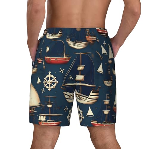 Sailing Pirate Theme Built-in Compression Lining Men's Double Swim Trunks Shorts Beach Shorts with Two Pockets4