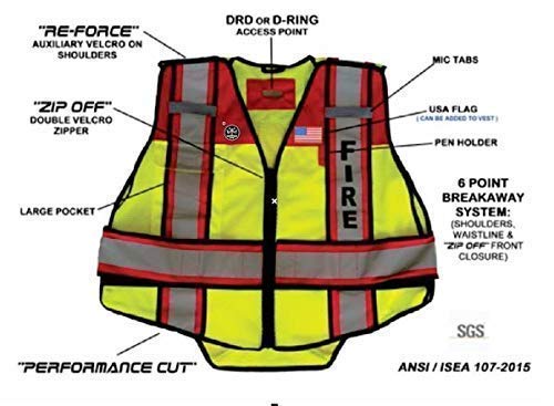 Fire Ninja - Ultrabright Safety Fire Vest | Class 2 Reflective - High Visibility - Double Breakaway Zipper (As1, Alpha, 3X_L, Regular, Regular, Red/Yellow) #TOP5