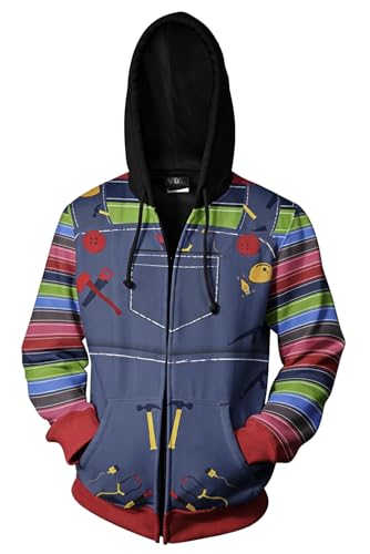Sinastar Adults 3D Printed Zip up Hoodie Striped Pattern Cosplay Costume Jacket Coat Halloween Christmas Sweatshirt
