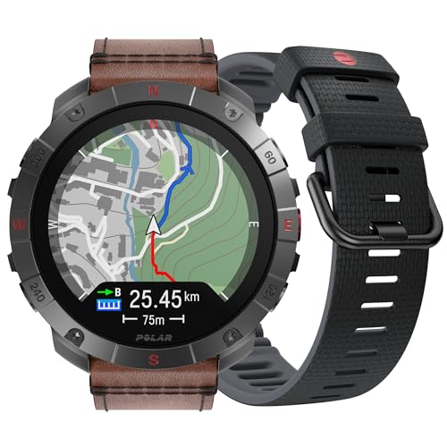 Polar Outdoor Multisport Watch Premium Grit X2 Pro Titan: un Reloj Robusto de Titanio con GPS, navegación Avanzada, Registro de Actividad y tecnología de biosensores con una Correa de Piel Adicional.