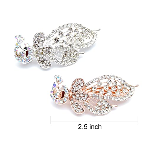 Luxxii - Grampo de cabelo de cristal de strass transparente (pacote com 2, tom prateado e dourado_F)