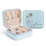 Bridesmaid Proposal Gifts Custom Leather Jewelry Box, Birth Flower Travel Jewelry Case Ring Box, Per
