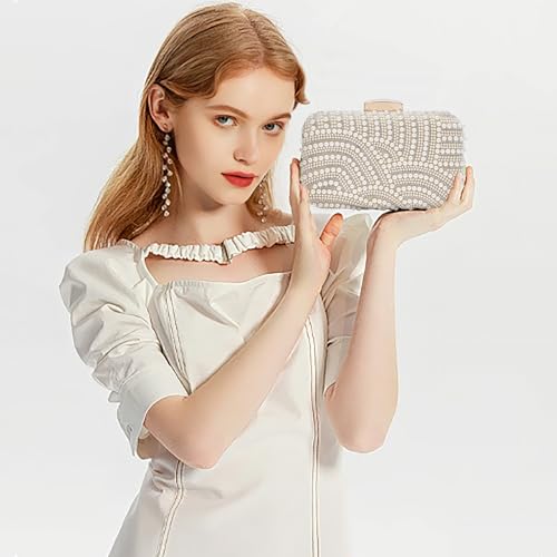 Image of RNIEGA Pearl Crystal Clutch Purse for Women Fashion Elegant Bride Evening Clutch Handbag Crossbody Shoulder Bag with Chain