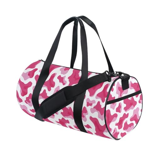 Pink Cow Print Sports Duffel Bag Full Print Polyester Barrel Gym Bag with Side Zipper Pocket Detachable Shoulder Strap, Perfect for Sports Gym Weekend Travel and Outdoor Use3