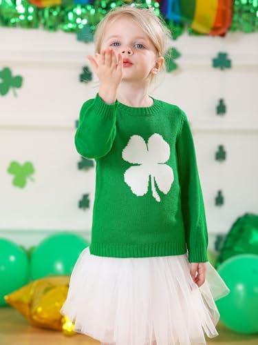 Image of Unisex Toddler St.Patrick's Day Clover Print Sweater Irish Shamrock Knitted Pullover Tops 12M-8Y