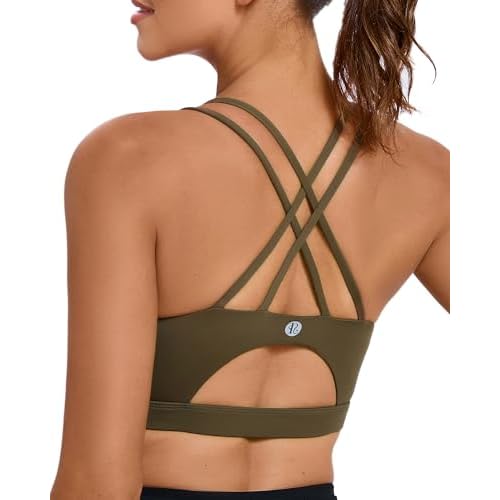 Sports Bras for Women,Padded Sports Bra Tank Top Sexy Crisscross Back High Impact Longline Workout Yoga Bra Oak Brown X-Small