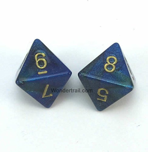 Dados Gemini azules y verdes WCXPG0836E2 con números dorados de diseño pulido