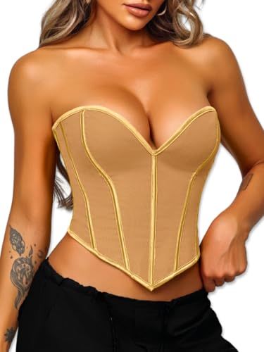 Image of ChiaoLezhee Heart Corset Top For Women, Sexy Concert Outfits Going Out, Strapless Crop Top, Overbust Bustier
