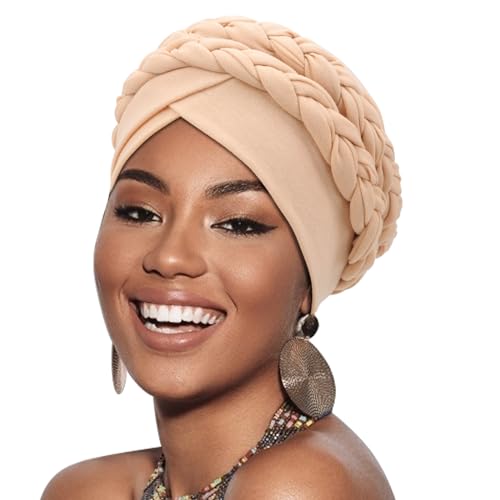 Image of DRESHOW African Women Turban Caps Beanie Twist Headscarf Pre-Tied Double Twisted Braid Hair Cover Wrap Hat Chemo Cancer Cap