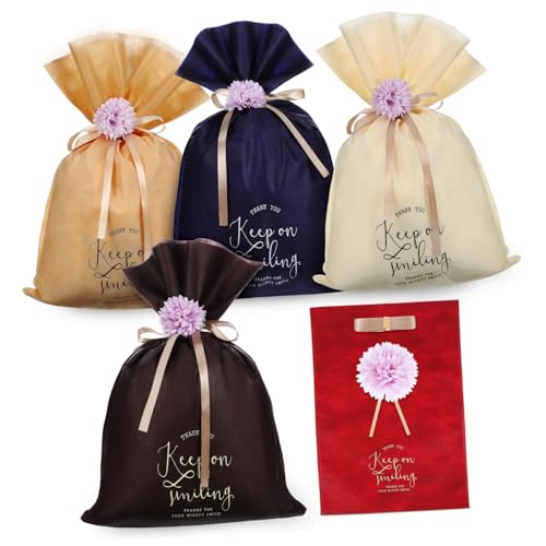 DECOMELODY 5個 大容量無紡布巾着袋 厚手素材 大型ラッピングバッグ 多用途収納 旅行用 包装袋 クリスマスパーティー向け 贈答用巾着