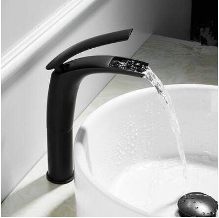 Bathroom Basin Faucet Black Baking Solid Brass Sink Mixer Tap do and Cold Waterfall(Tall 1)