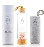Hasana Energy Rose Quartz Crystal Water Bottle- Gemstone Water Infuser - Make Gem Infused Elixir with Raw Crystals- Plus Travel Sleeve