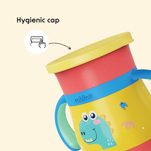 Image of rabitat Sip Around Stainless Steel Sipper 390ml | 2 Years Brand Warranty | Leak Proof | BPA Free | Sippy Cup for Kids with Soft Silicone Rim | Ergonomic Design, Dino Dash