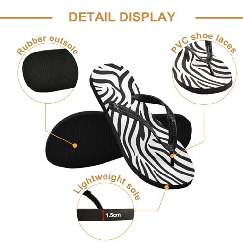 Women Beach Summer Casual Flip Flop Zebra Pattern Black and WhiteQuick Dry Sandals Slipper for Men A23012242