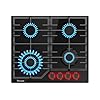TOPWISH placa de gas butano, placa gas butano 4 fuegos, con rojo mando giratorio iluminado, NG/LPG convertible, válvulas de seguridad, encendido eléctrico, 8000W, 60cm