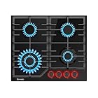 TOPWISH placa de gas butano, placa gas butano 4 fuegos, con rojo mando giratorio iluminado, NG/LPG convertible, válvulas de seguridad, encendido eléctrico, 8000W, 60cm