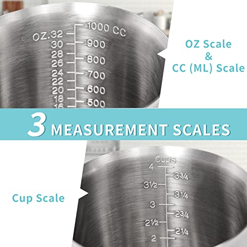 Image of Measuring Cup, [Upgraded, 3 Measurement Scales, Including Cup Scale, ML Scale, Ounce Scale], Newness Stainless Steel Measuring Cup with Marking with Handle, 32 Ounces (1.0 Liter, 4 Cup)