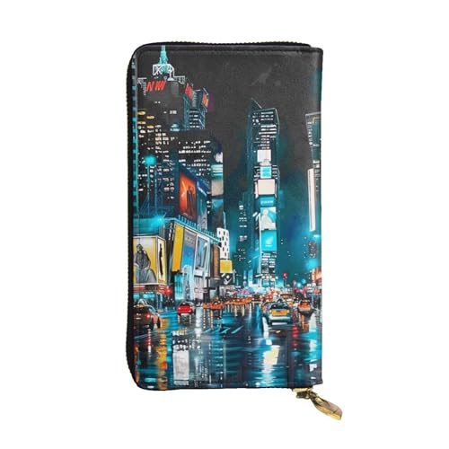 New York Paintings Printed Long Wallet for Women Men Cute PU Leather Wallet with Coin Purse and Credit Card Holder